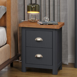 Delavan Tall Wooden Bedside Cabinet With 2 Drawers In Oak Black