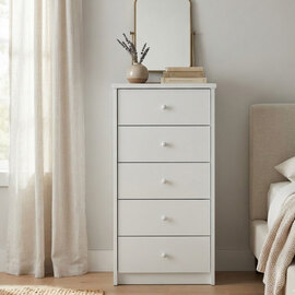 Elvoro Narrow Wooden Chest Of 5 Drawers in White
