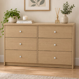 Ferlano Wide Wooden Chest Of 6 Drawers in Oak