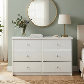Elvoro Wide Wooden Chest Of 6 Drawers in White