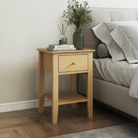 Delmira Wooden Bedside Cabinet with 1 Drawer in Oak