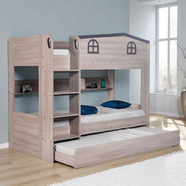 Delmor Wooden Children Bunk Bed with Trundle in Ash Grey