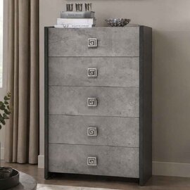 Delora High Gloss Chest of 5 Drawers in Grey Stone Effect