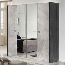 Delora High Gloss Wardrobe with 4 Doors in Grey Stone Effect
