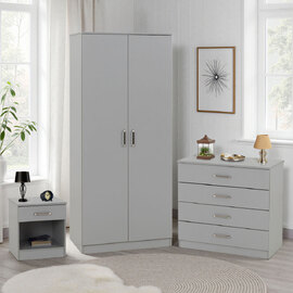 Delrion Wooden Bedroom Furniture Set with 2 Doors 5 Drawers in Light Grey