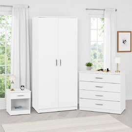Delrion Wooden Bedroom Furniture Set with 2 Doors 5 Drawers in White