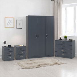 Delrion Wooden Bedroom Furniture Set with 3 Doors 10 Drawers in Dark Grey