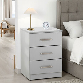 Delrion Wooden Bedside Cabinet with 3 Drawers in Light Grey