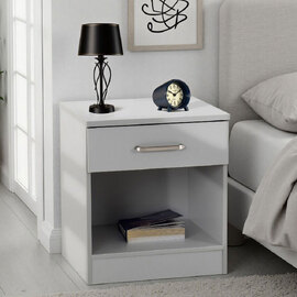 Delrion Wooden Bedside Cabinet in Light Grey