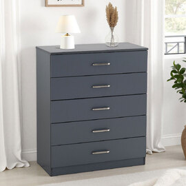 Delrion Wooden Chest Of 5 Drawers in Dark Grey