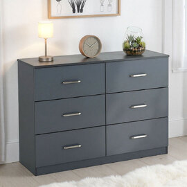 Delrion Wooden Chest Of 6 Drawers in Dark Grey