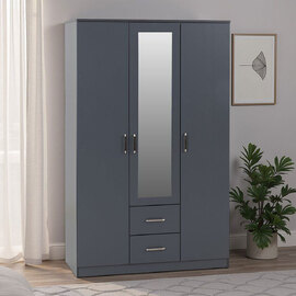 Delrion Wooden Wardrobe with 1 Glass Door 2 Drawers in Dark Grey