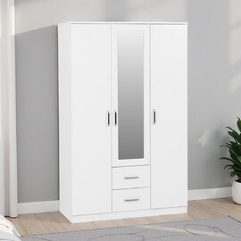 Delrion Wooden Wardrobe with 1 Glass Door 2 Drawers in White