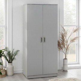 Delrion Wooden Wardrobe with 2 Doors in Light Grey