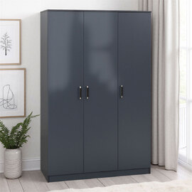 Delrion Wooden Wardrobe with 3 Doors in Dark Grey