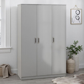 Delrion Wooden Wardrobe with 3 Doors in Light Grey