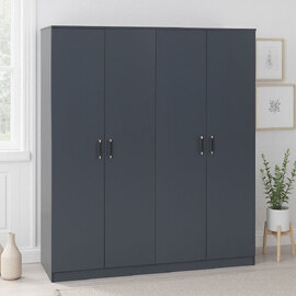 Delrion Wooden Wardrobe with 4 Doors in Dark Grey