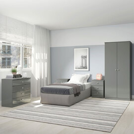 Delvian High Gloss Effect Bedroom Furniture Set with 2 Doors 10 Drawers in Grey