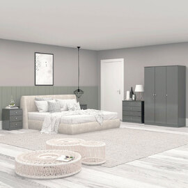 Delvian High Gloss Effect Bedroom Furniture Set with 3 Doors 10 Drawers in Grey