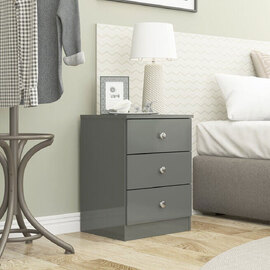 Delvian High Gloss Effect Bedside Cabinet with 3 Drawers in Grey