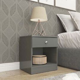 Delvian High Gloss Effect Bedside Cabinet in Grey