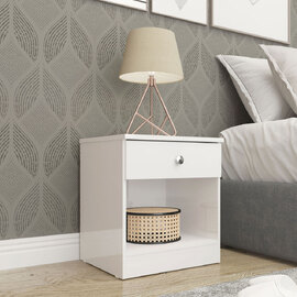 Delvian High Gloss Effect Bedside Cabinet in White