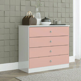 Delvian High Gloss Effect Chest Of 4 Drawers in White and Pink