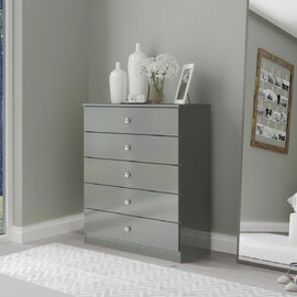Delvian High Gloss Effect Chest Of 5 Drawers in Grey