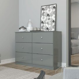 Delvian High Gloss Effect Chest Of 6 Drawers in Grey
