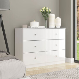 Delvian High Gloss Effect Chest Of 6 Drawers in White