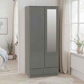 Delvian High Gloss Wardrobe With 2 Doors and 1 Drawer In Grey