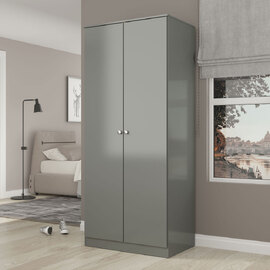 Delvian High Gloss Effect Wardrobe with 2 Doors in Grey