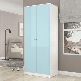 Delvian High Gloss Effect Wardrobe with 2 Doors in White and Blue