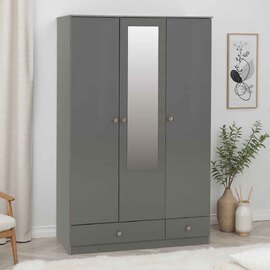 Delvian High Gloss Wardrobe With 3 Doors and 2 Drawers In Grey
