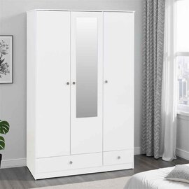 Delvian High Gloss Wardrobe With 3 Doors and 2 Drawers In White