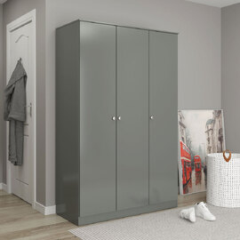 Delvian High Gloss Effect Wardrobe with 3 Doors in Grey