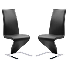 Demi Z Black Faux Leather Dining Chairs With Chrome Feet In Pair