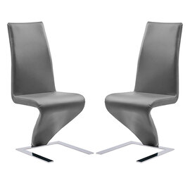 Demi Z Grey Faux Leather Dining Chairs With Chrome Feet In Pair