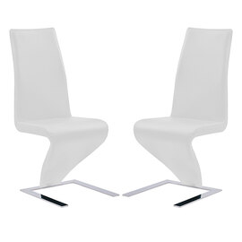 Demi Z White Faux Leather Dining Chairs With Chrome Feet In Pair