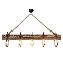 Demir 5 Light Wooden Ceiling Pendant Light in Walnut