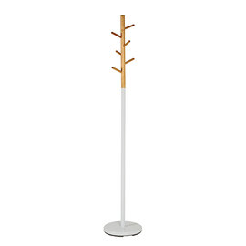 Denis Wooden 6 Hooks Coat Stand In Natural With White Stand