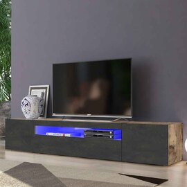 Denton Wooden TV Stand With 1 Door And LED Light In Pereira Maple And Slate