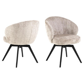 Denver Beige Fabric Dining Chairs With Black Legs In Pair