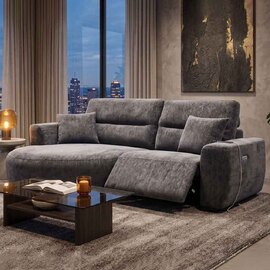 Denvia Fabric Electric Recliner Left Hand Corner Sofa in Black
