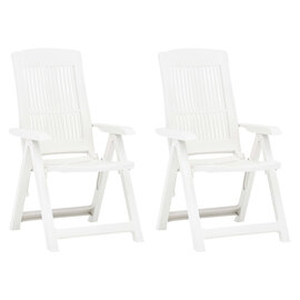 Derik Outdoor White Plastic Reclining Chairs In Pair