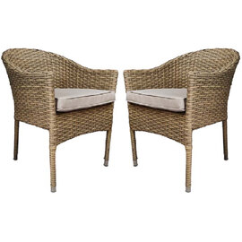 Derya Brown Rattan Stacking Dining Chairs With Cushion In Pair