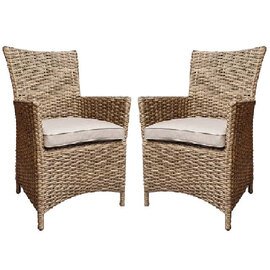 Derya Natural Rattan Garden Dining Chairs With Cushion In Pair