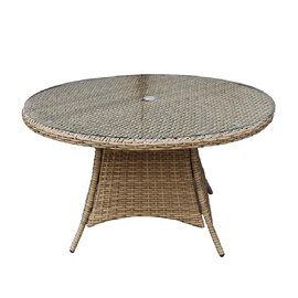 Derya Small Glass Top Garden Round Dining Table In Natural