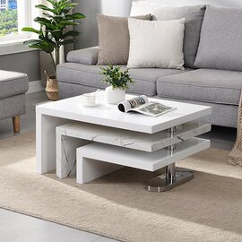 Design Rotating High Gloss Coffee Table With 3 Tops In Vida Marble Effect