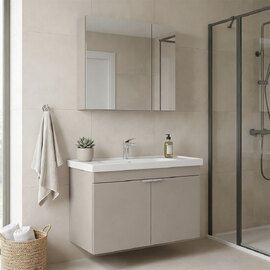 Desna 900mm Wooden Wall Mounted Bathroom Furniture Set with 4 Doors in Sand